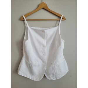 Zara White Flair Hem Button Front Spaghetti Strap‎ Top Size XL